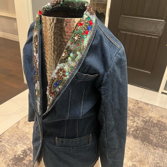 I B Diffusion beaded collar denim jacket size 4 1990s 1990s 1990s 1990s fall - Picture 17 of 17